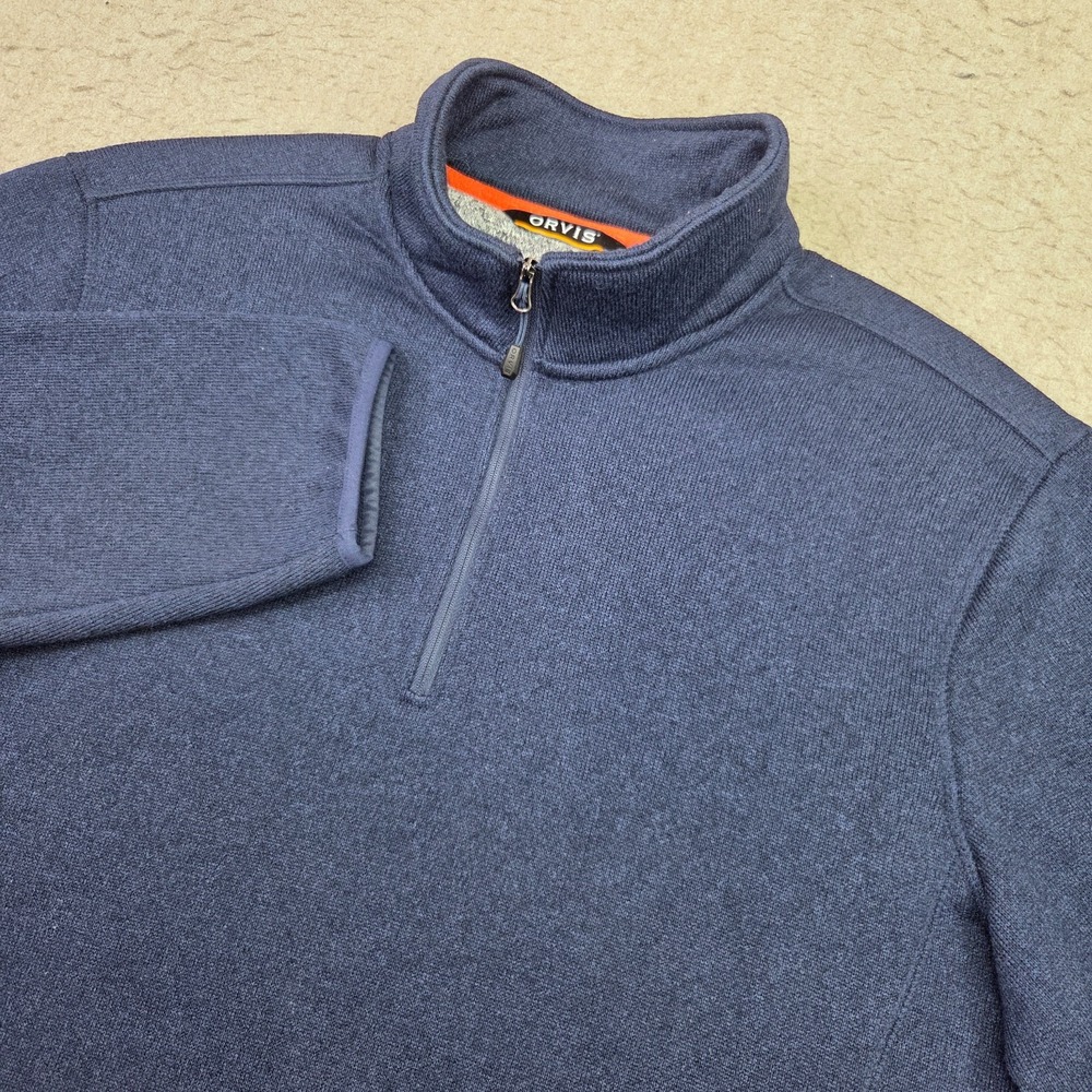 Orvis 1/4 Zip Pullover Mens L Blue Sweater Outdoor Mock Neck Zip Pockets